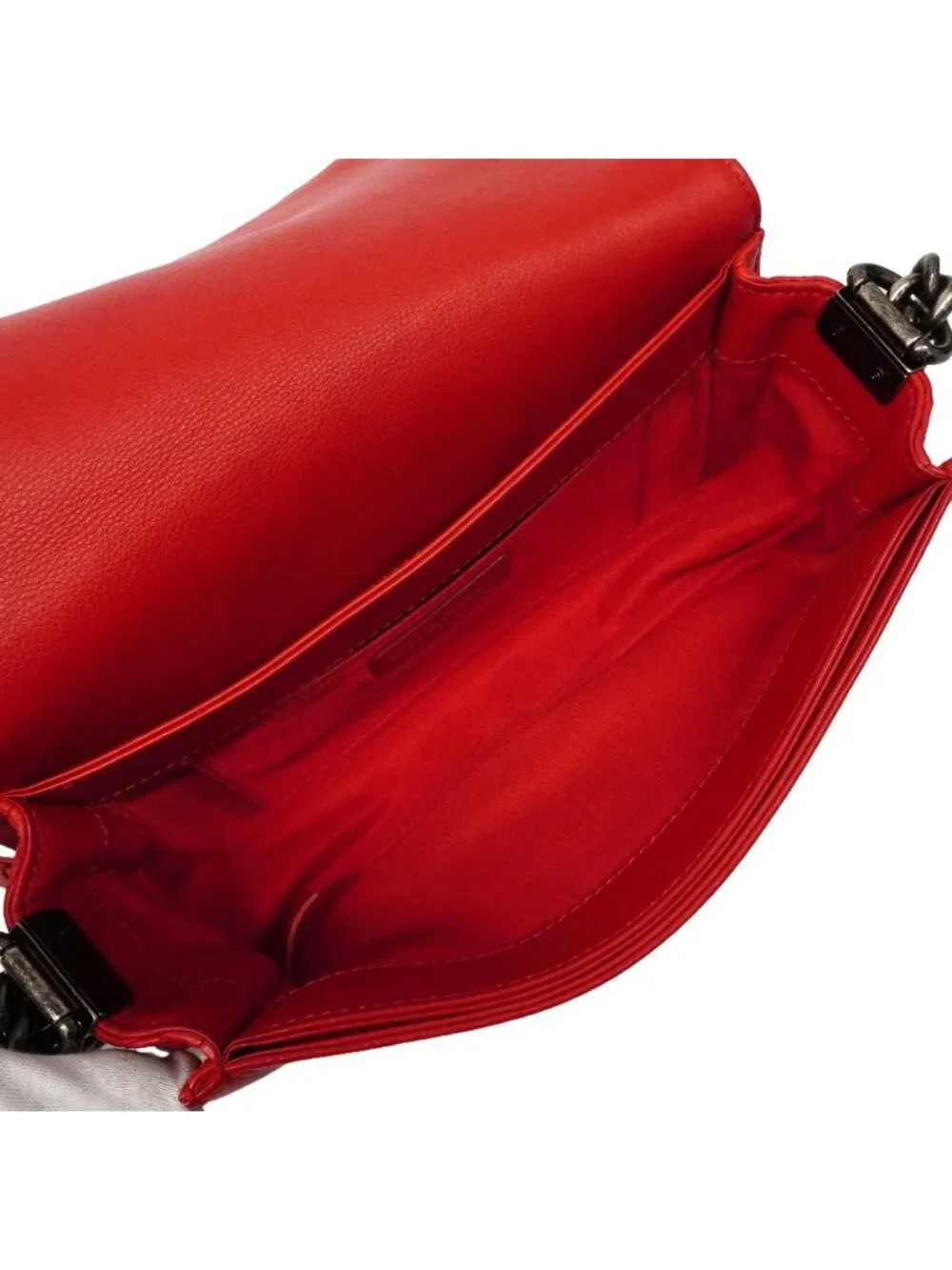 Chanel Shoulder Bag Boy Leather Red Silver